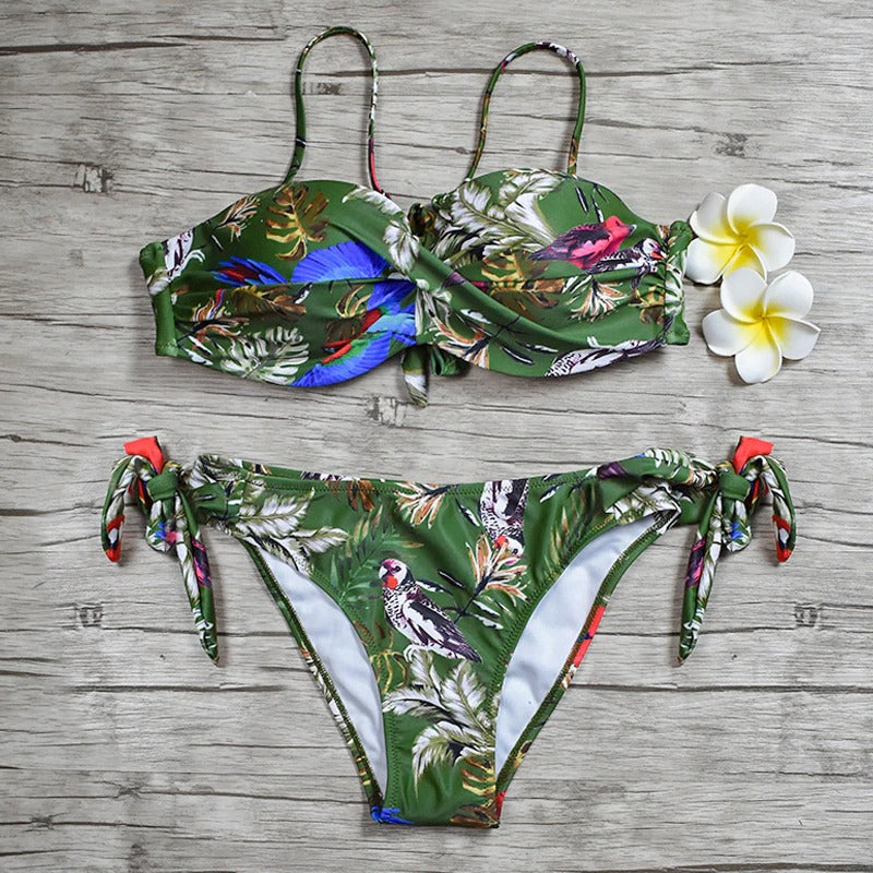 Florida Green - Bandeau Bikini with tropical patterns